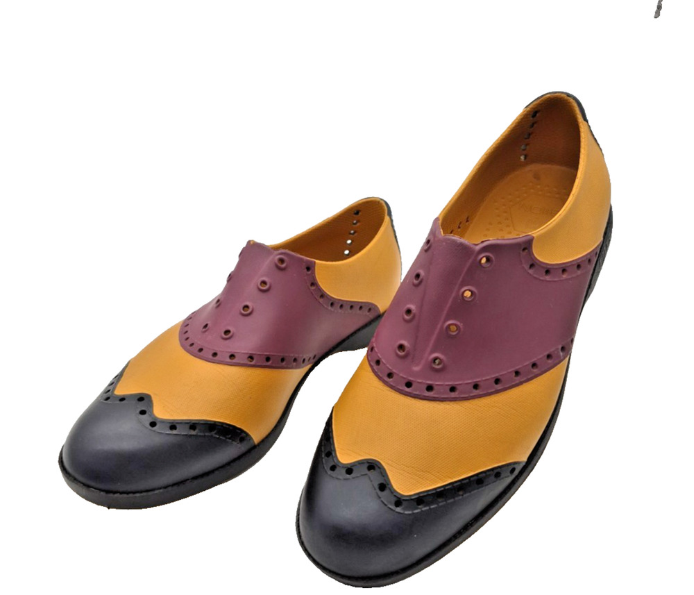 Biion The Wingtips Golf Shoes Size 8 Spikeless Slip-on Oxford Mustard Burgundy